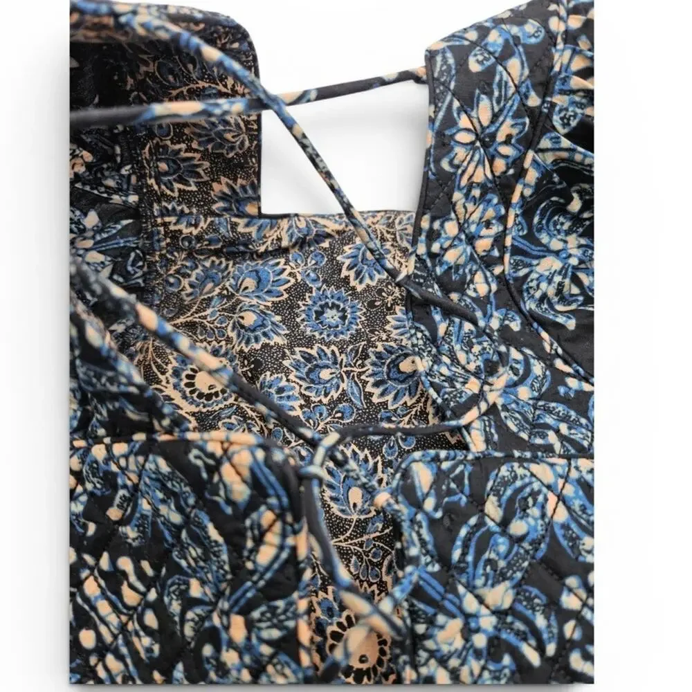 Ulla Johnson Crop Blue Floral Square Neck Lace-Up Back Puff Sleeve Blouse Sz 0